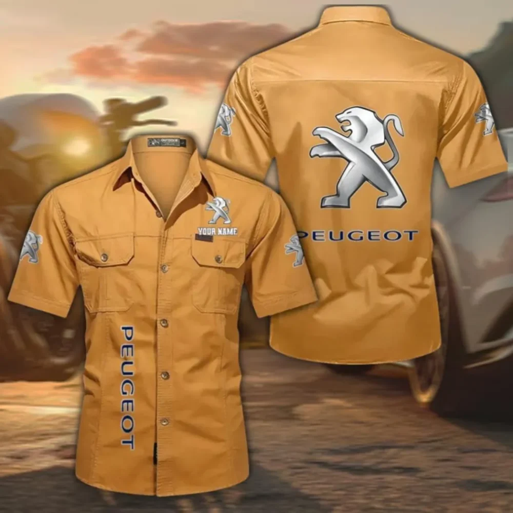 Compact Hatchback Men's Short Sleeved Cotton Shirt, Custom Name CAR392 - Turmeric