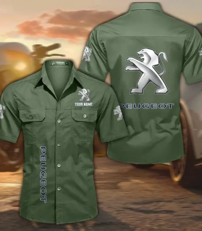 European Sedan Men's Short Sleeve Cotton Shirt, Custom Name CAR392 - Army Green