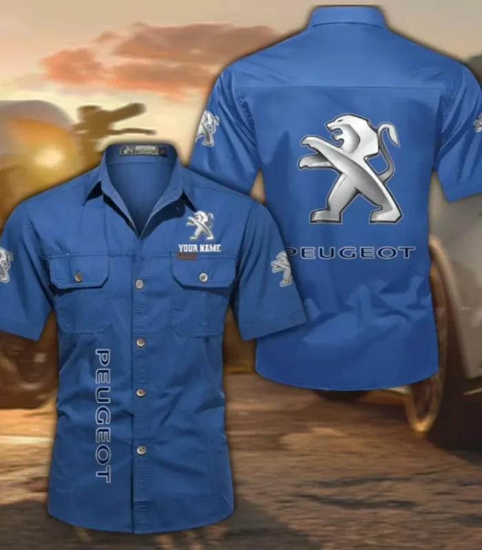 Family Auto Short Sleeve Cotton Shirt, Custom Name CAR392 - Cowboy Blue