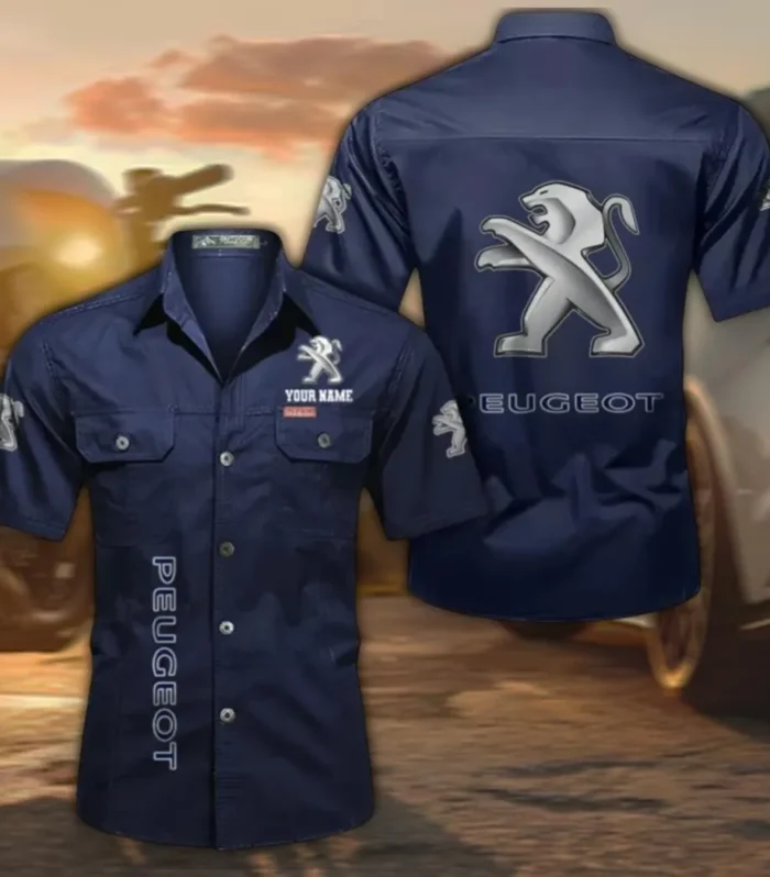 Mid-Size Car Lightweight Men's Short Sleeved Cotton Shirt, Custom Name CAR392 - Dark Blue