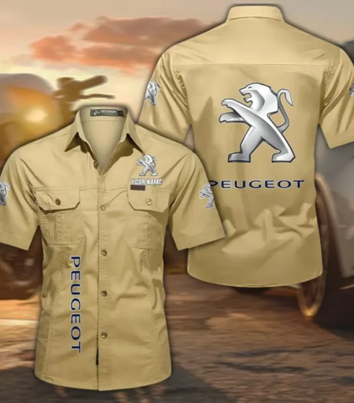 Mid-Size Car Men's Short Sleeve Cotton Button Shirt, Custom Name CAR392 - Khaki