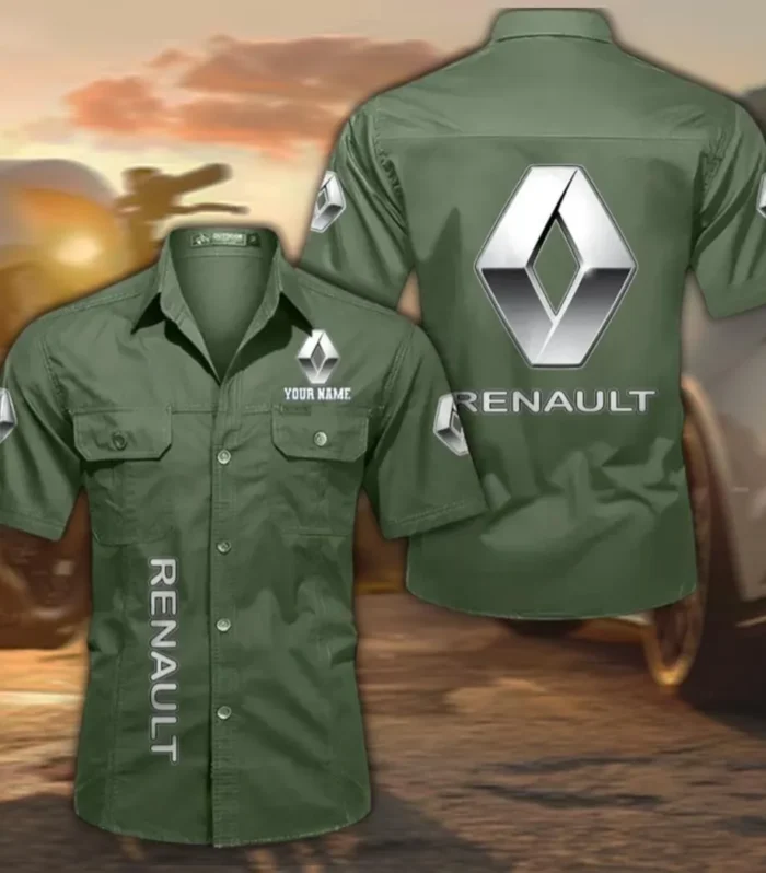 Practical Crossover Men's Cotton Short Sleeved Shirt, Custom Name CAR392 - Army Green