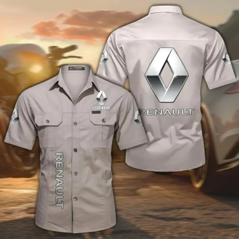 Urban Vehicle Classic Men's Short Sleeve Cotton Shirt, Custom Name CAR392 - Beige