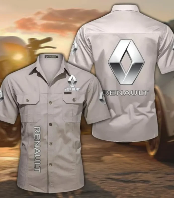 Urban Vehicle Classic Men's Short Sleeve Cotton Shirt, Custom Name CAR392 - Beige