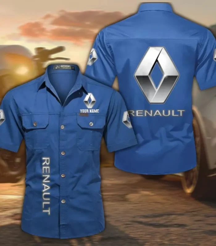 Practical Crossover Lightweight Cotton Short Sleeve Shirt, Custom Name CAR392 - Cowboy Blue