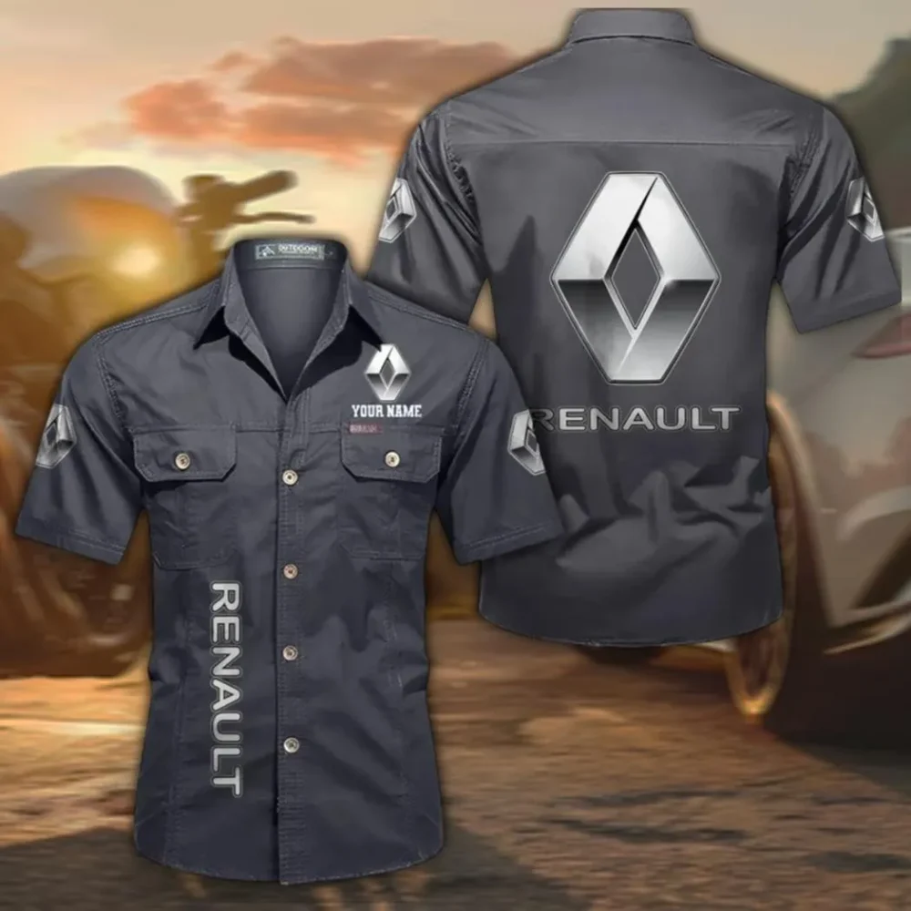 European Automobile Cotton Casual Short Sleeve Shirt, Custom Name CAR392 - Gray