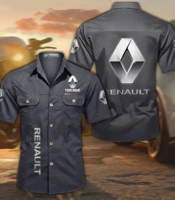 European Automobile Cotton Casual Short Sleeve Shirt, Custom Name CAR392 - Gray