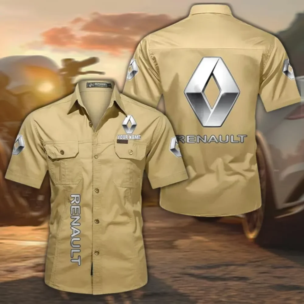 French Car Men's Classic Short Sleeve Shirt, Custom Name CAR392 - Khaki