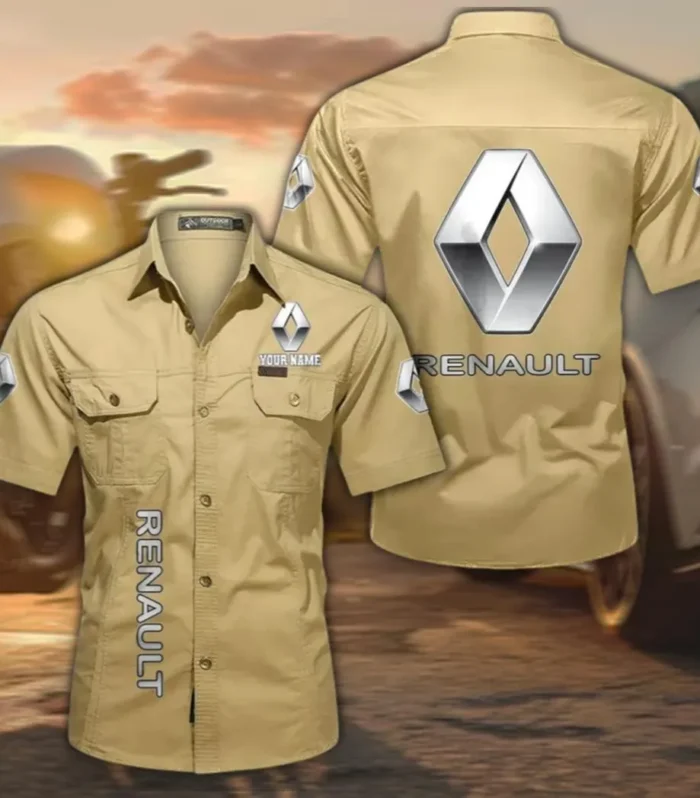 French Car Men's Classic Short Sleeve Shirt, Custom Name CAR392 - Khaki