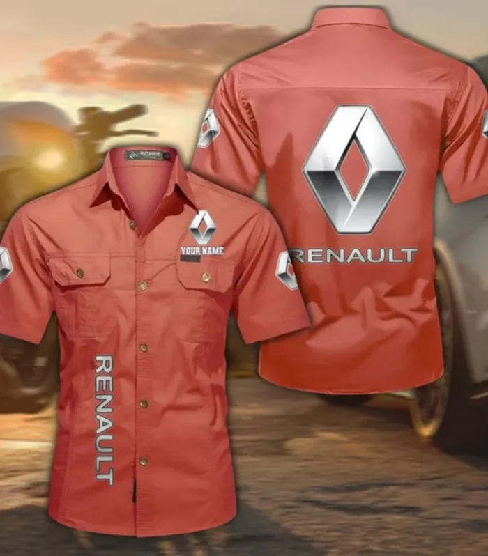French Car Lightweight Men's Cotton Short Sleeve Shirt, Custom Name CAR392 - Red