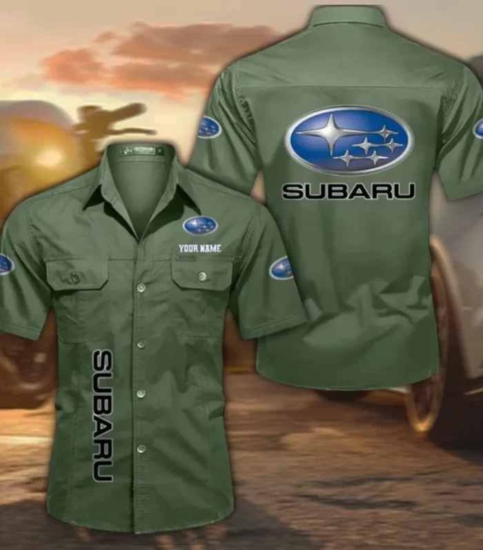 Touring Sedan Men's Short Sleeve Cotton Shirt, Custom Name CAR392 - Army Green