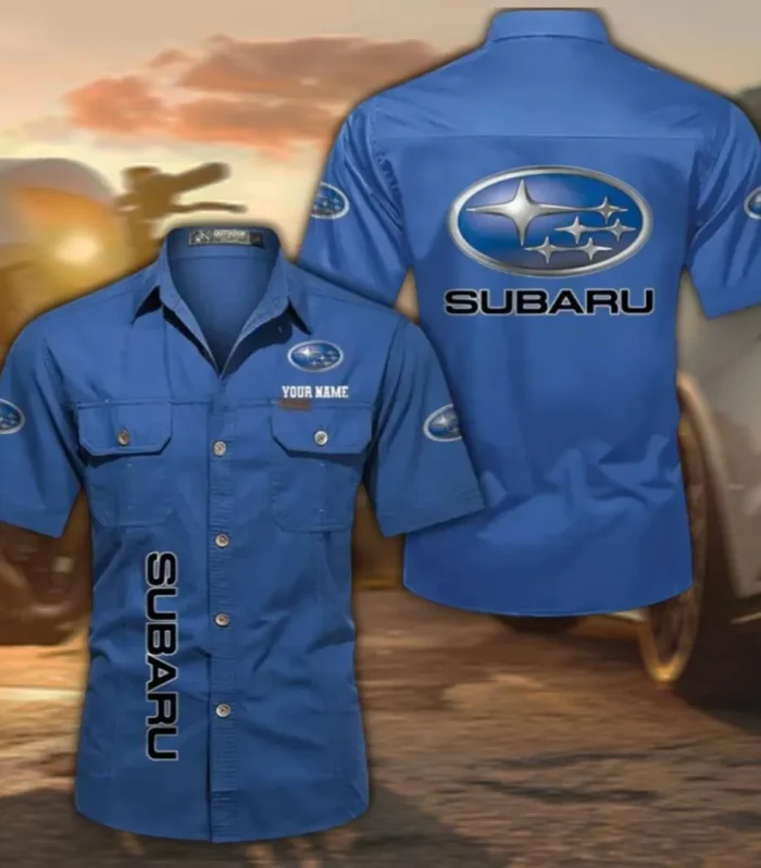 Trail-Ready Auto Short Sleeve Cotton Shirt, Custom Name CAR392 - Cowboy Blue