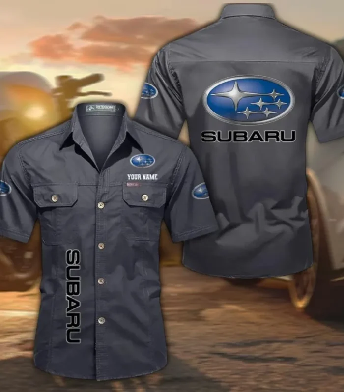 All-Wheel Drive Car Cotton Short Sleeve Shirt, Custom Name CAR392 - Gray