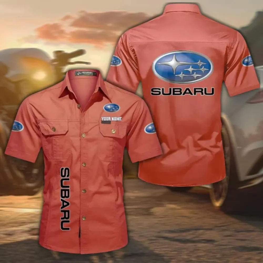 Boxer Engine Car Casual Short Sleeve Shirt, Custom Name CAR392 - Red