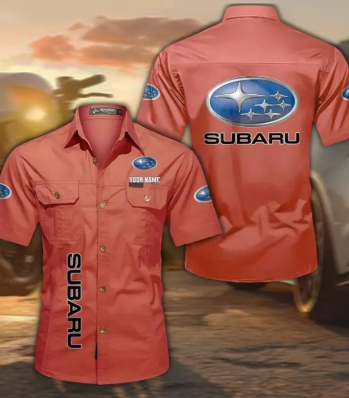 Boxer Engine Car Casual Short Sleeve Shirt, Custom Name CAR392 - Red