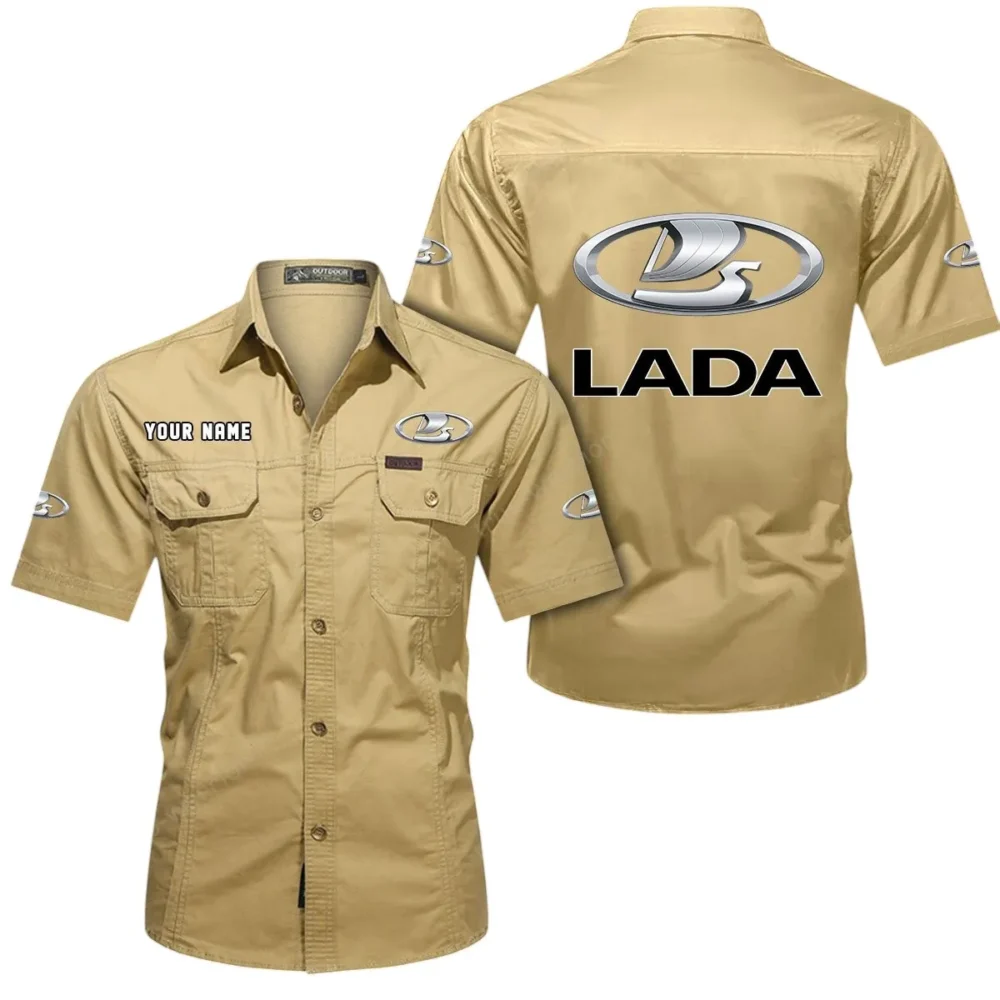 Economy Car Exclusive Logo Short Sleeved Shirt, Gift For Economy Car Enthusiasts CAR444 - Khaki - Image 2