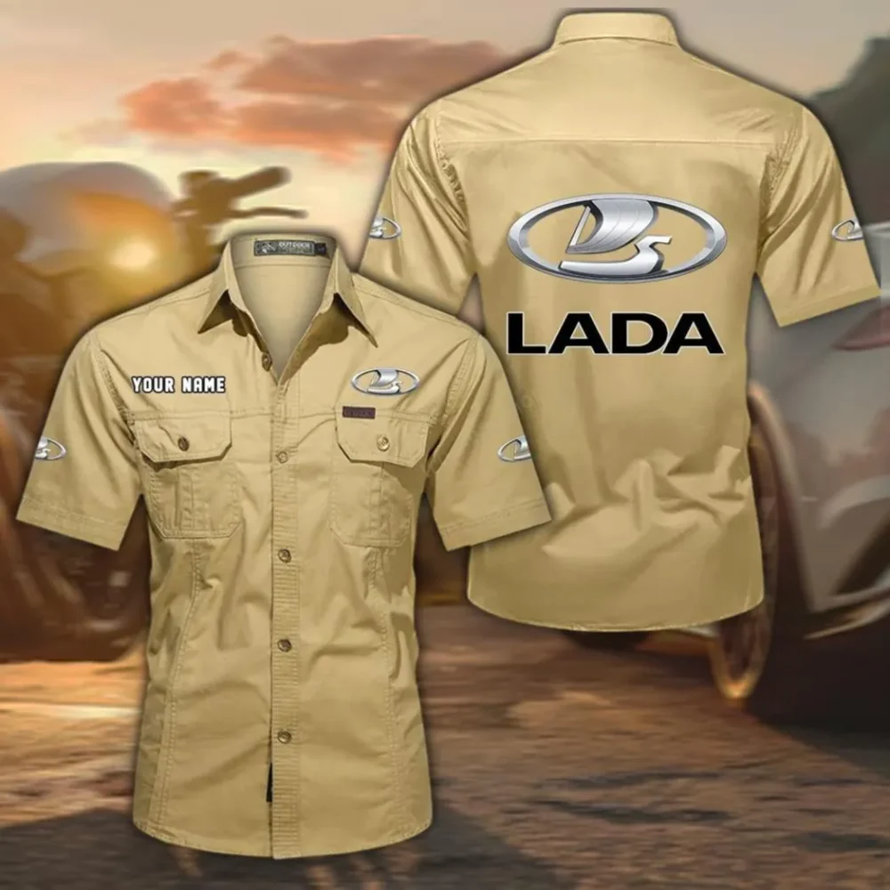 Economy Car Exclusive Logo Short Sleeved Shirt, Gift For Economy Car Enthusiasts CAR444 - Khaki