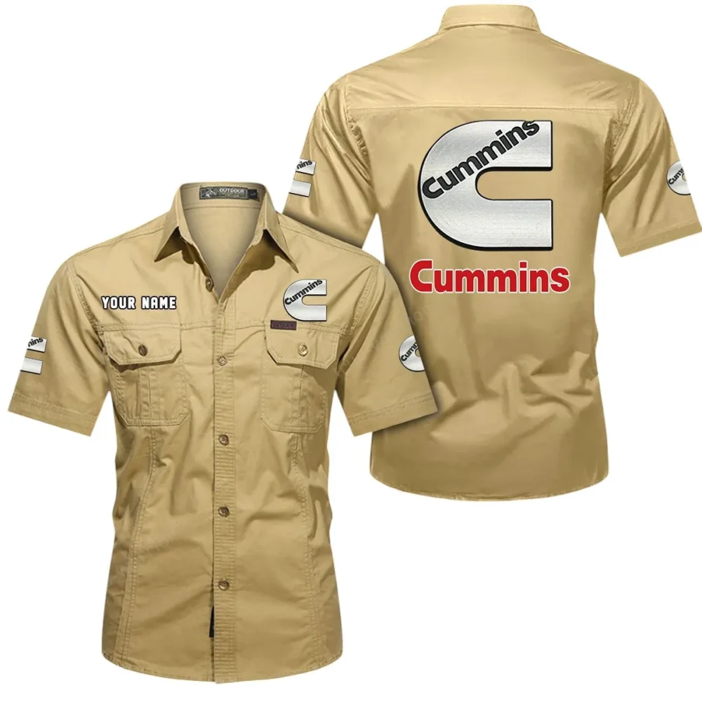 Endurance Engine Co. Exclusive Logo Short Sleeved Shirt, Gift For Endurance Engine Co. Enthusiasts CAR444 - Khaki - Image 2