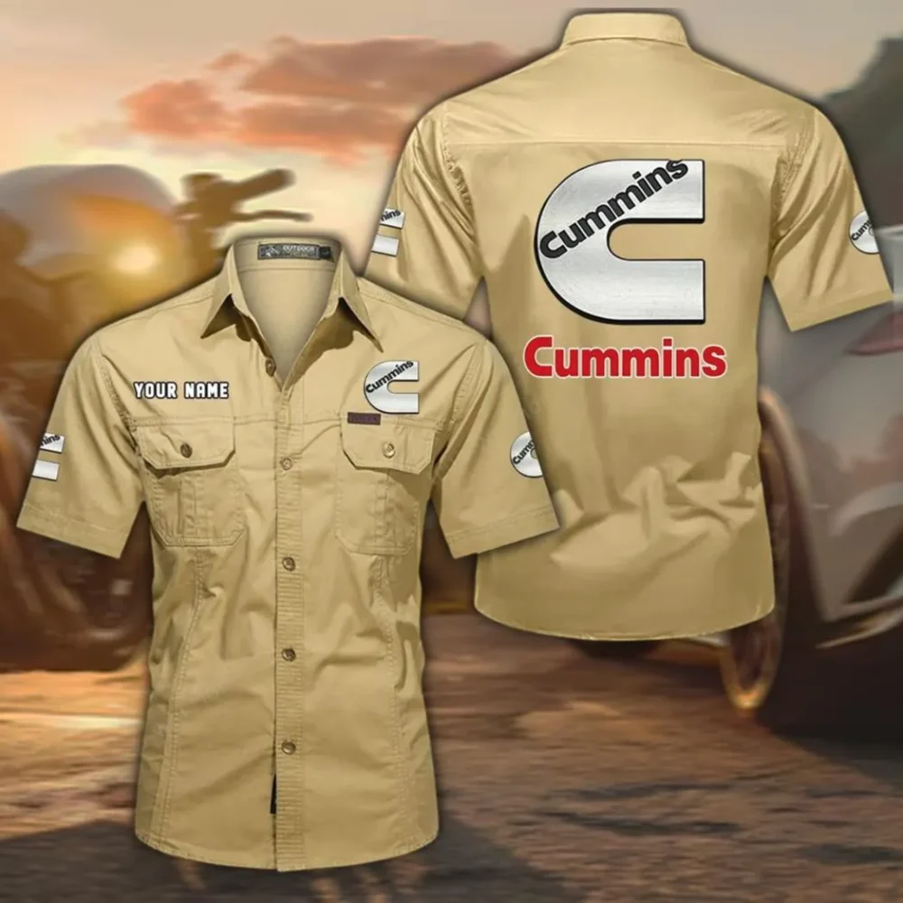 Endurance Engine Co. Exclusive Logo Short Sleeved Shirt, Gift For Endurance Engine Co. Enthusiasts CAR444 - Khaki