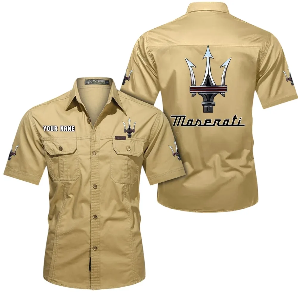 Italian Sports Car  Exclusive Logo Short Sleeved Shirt, Gift For Italian Sports Car  Lovers CAR444 - Khaki - Image 2