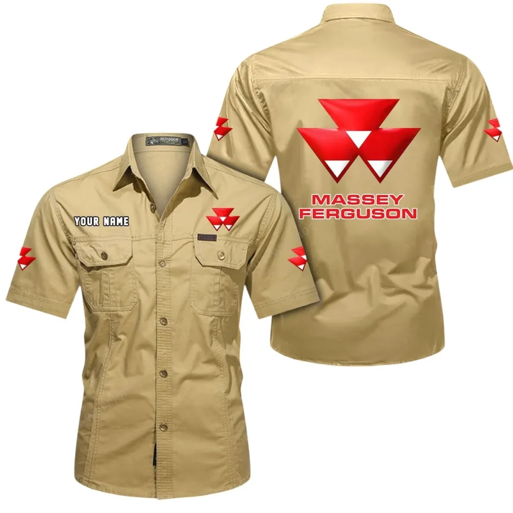 Farmstead Workhorses Exclusive Logo Short Sleeved Shirt, Gift For Farmstead Workhorses Enthusiasts CAR444 - Khaki - Image 2