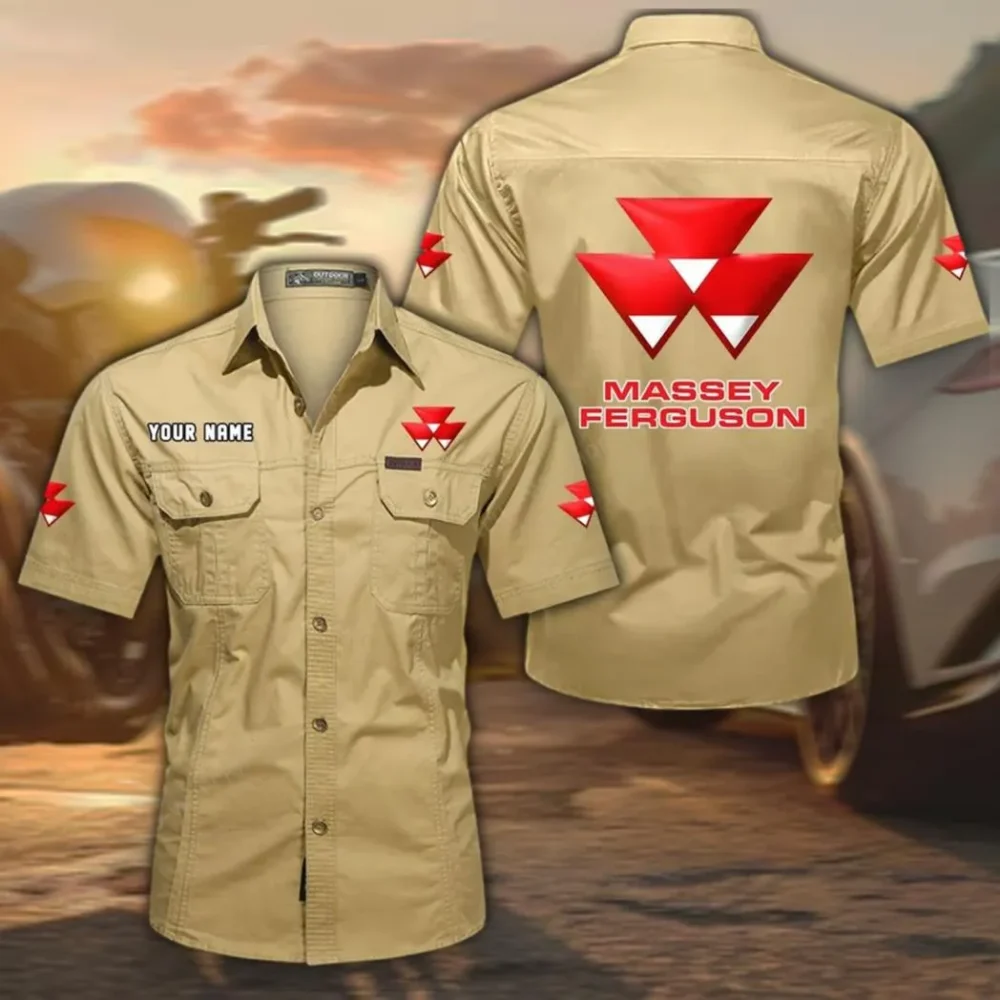 Farmstead Workhorses Exclusive Logo Short Sleeved Shirt, Gift For Farmstead Workhorses Enthusiasts CAR444 - Khaki